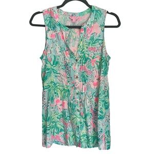 Lilly Pulitzer Sleeveless Sarasota Top in Sea Salt Blue On Parade Size XS